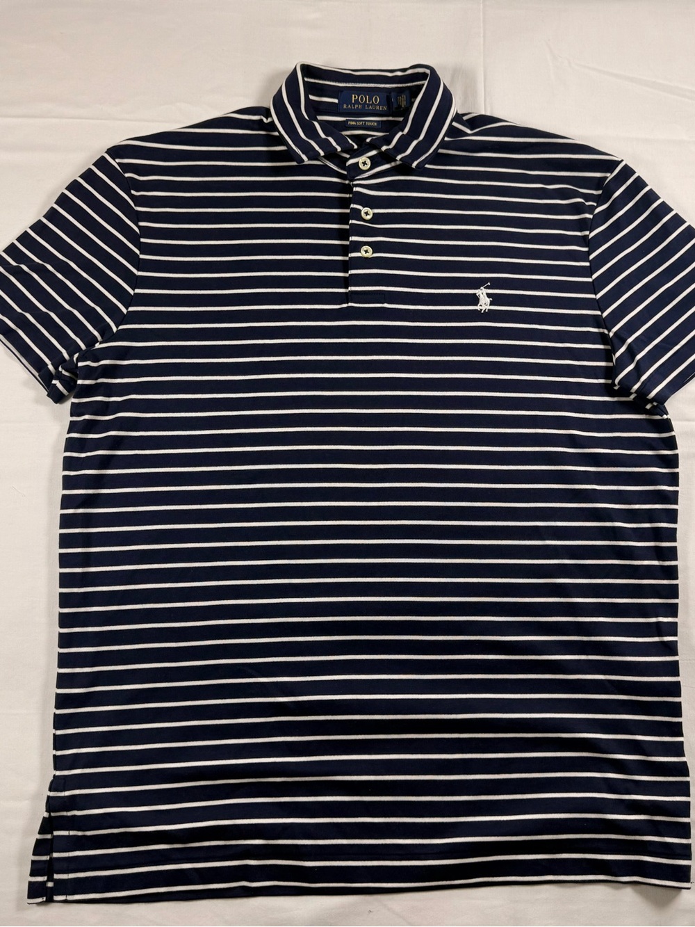 Ralph Lauren Navy and White Striped Polo Shirt